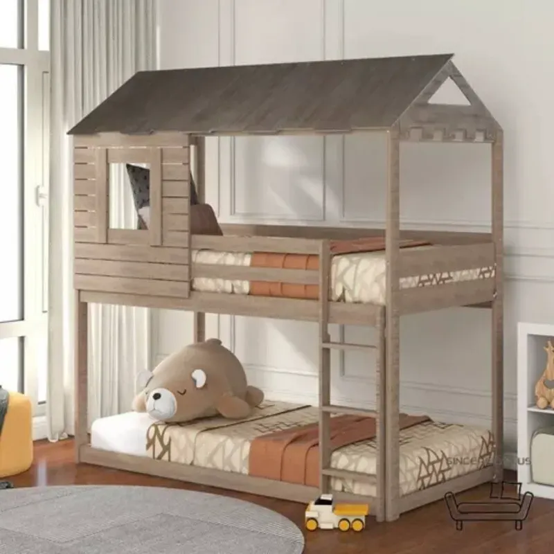 Litera con parte superior de casita con techo tapado