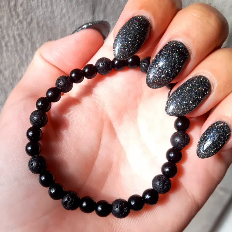 Pulsera de Perlas negras + Piedras volcanicas