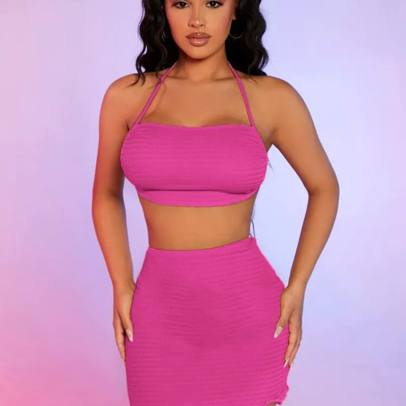 Vestido de dos piezas con top camiseta fruncida y falda ajustado para mujer