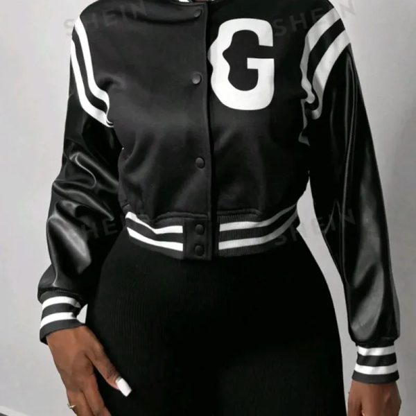  Chaqueta universitaria con mangas vinil — Negro