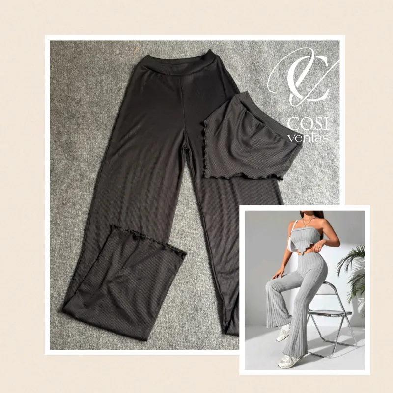 Juego de pantaloneta y top con vuelo Negro