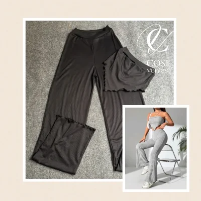 Juego de pantaloneta y top con vuelo Negro