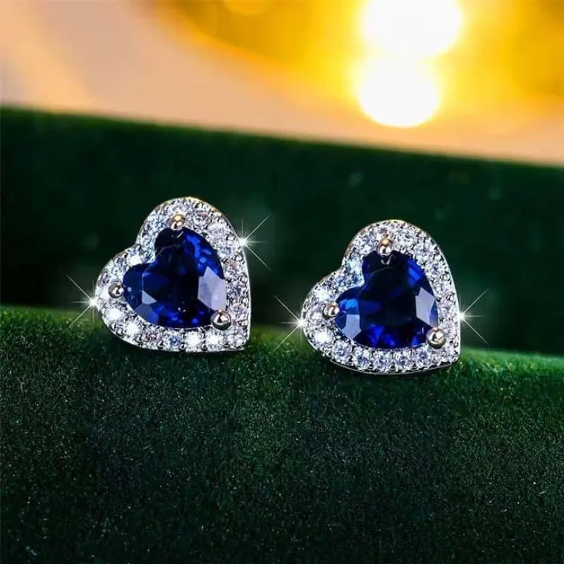 Aretes de Corazón con Piedra Azul