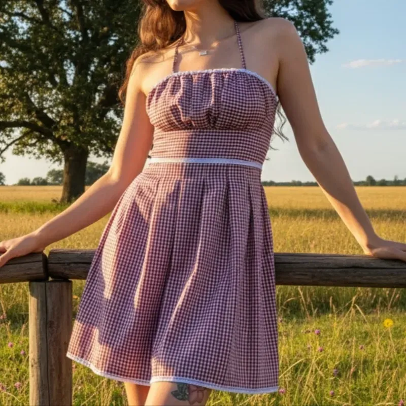 Vestido de guinga con tablones