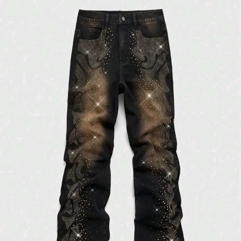  Jean de mezclilla con brillos — Negro