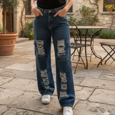 Pantalón ancho ripiado