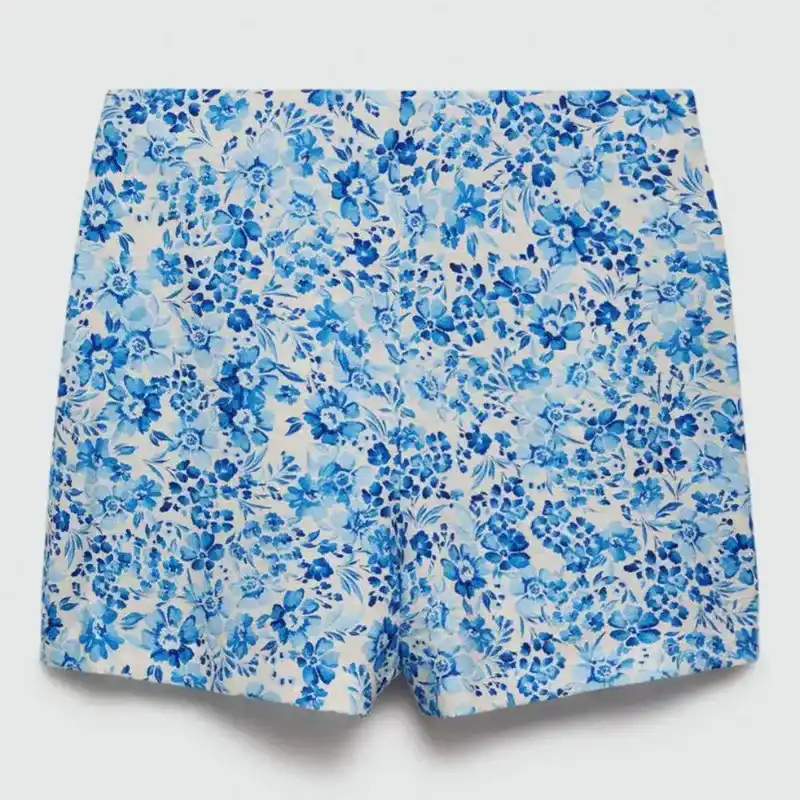 Short Corto Estampado Floral Azul