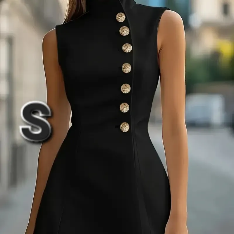 Vestido Elegante sin Mangas y Botones