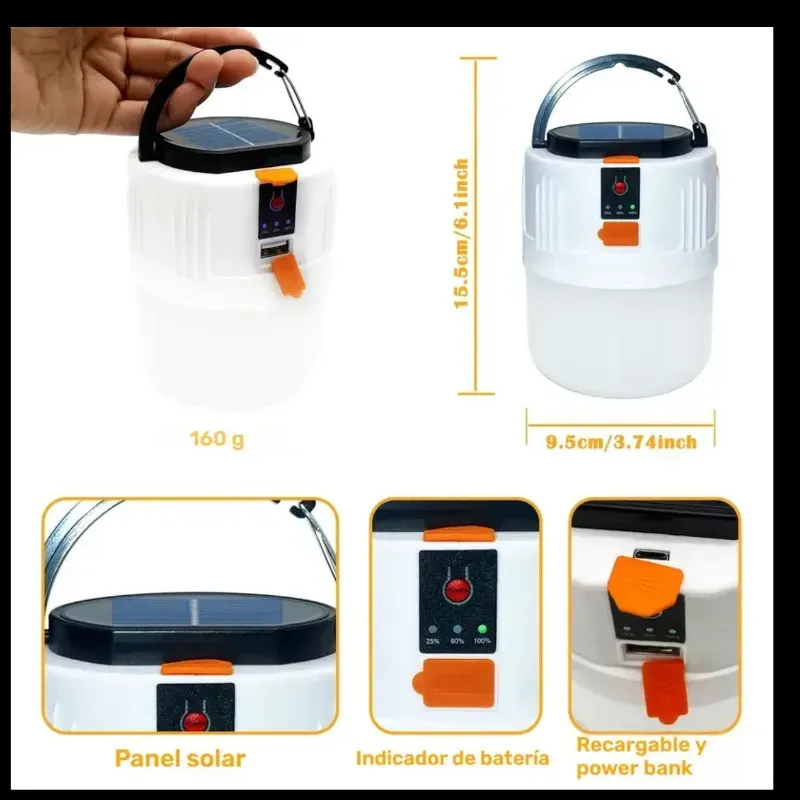 Bombilla Recargable con Panel Solar