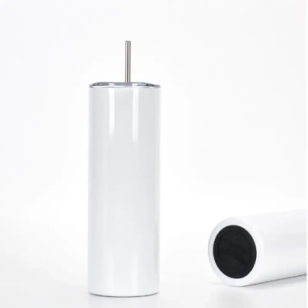 20 OZ Termo de acero inoxidable con pajita de metal, posavasos de silicona lista para la técnica sublimación