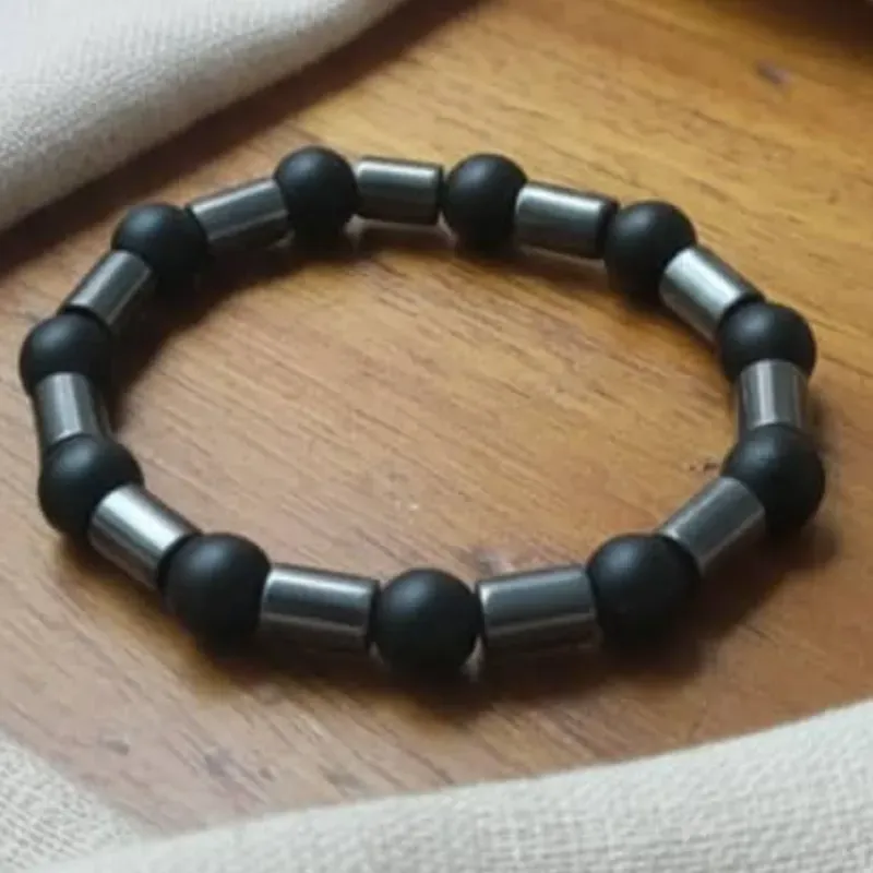 Pulsera de Ónix Opaco con Hematita magnética