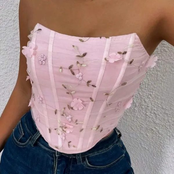  Top con bordado floral — Rosado