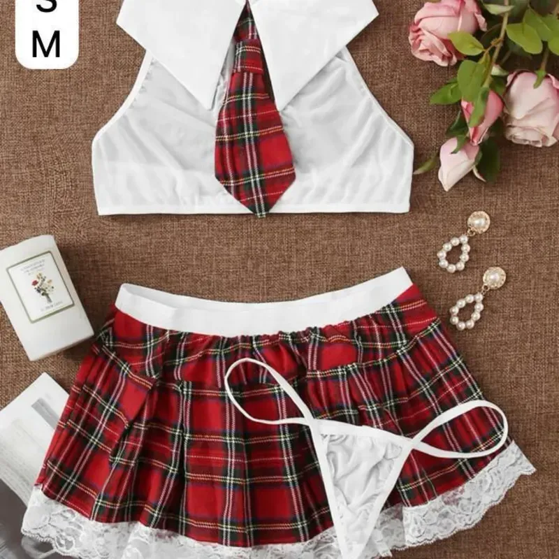  Conjunto de lencería roja encaje + tiras cruzadas – Talla S