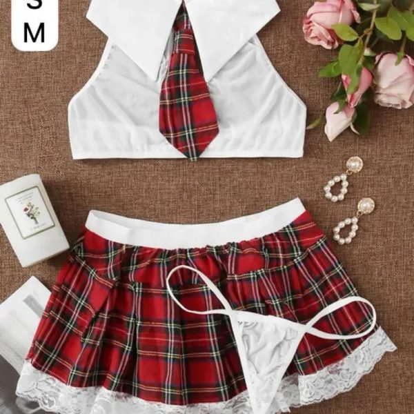  Conjunto de lencería roja encaje + tiras cruzadas – Talla S