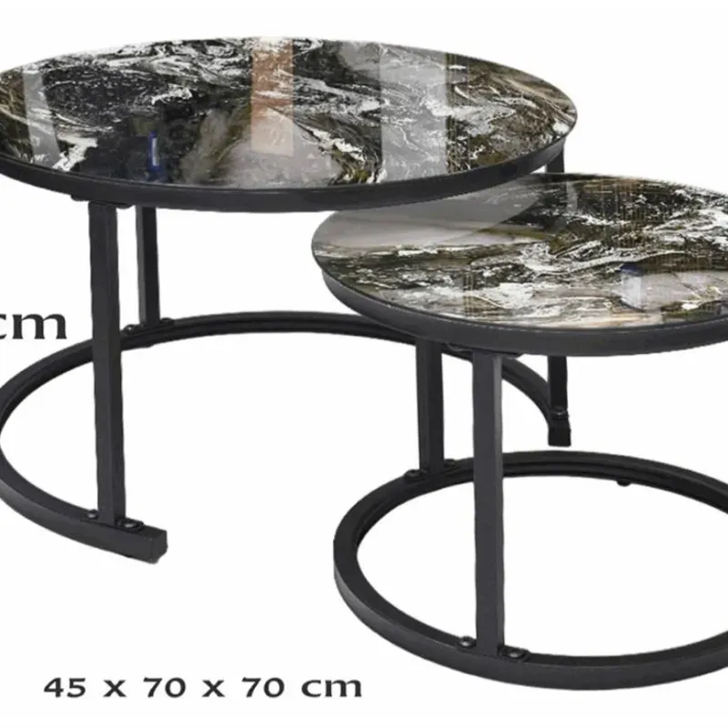 Mesita de centro doble con superficie de porcelanato