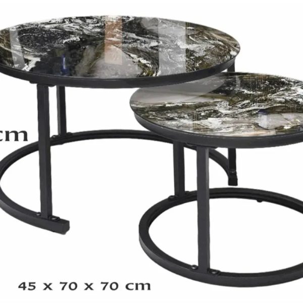 Mesita de centro doble con superficie de porcelanato