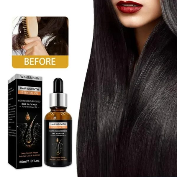 ✨ Aceite esencial para el crecimiento del cabello con biotina prensada en frío y bloqueador de DHT