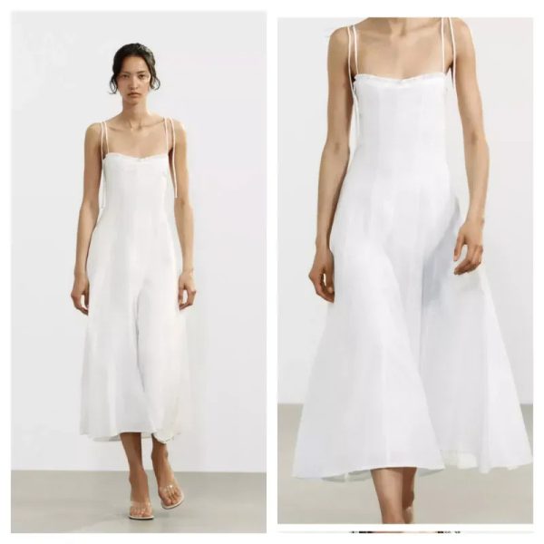 Vestido Zara blanco midi popelin