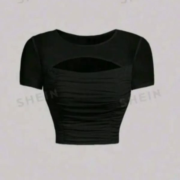  Top fruncido con abertura — Negro