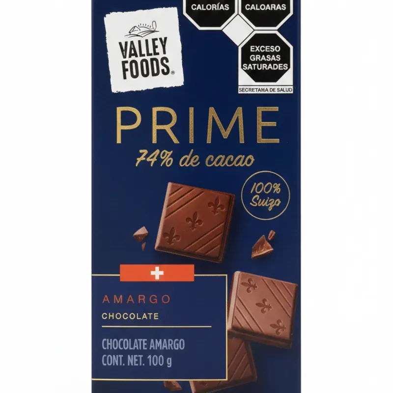 Tableta Prime Chocolate Oscuro Swiss Valley Foods 74% Cacao 100g