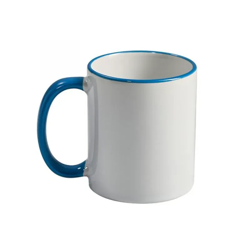 Taza con borde y asa de color azul
