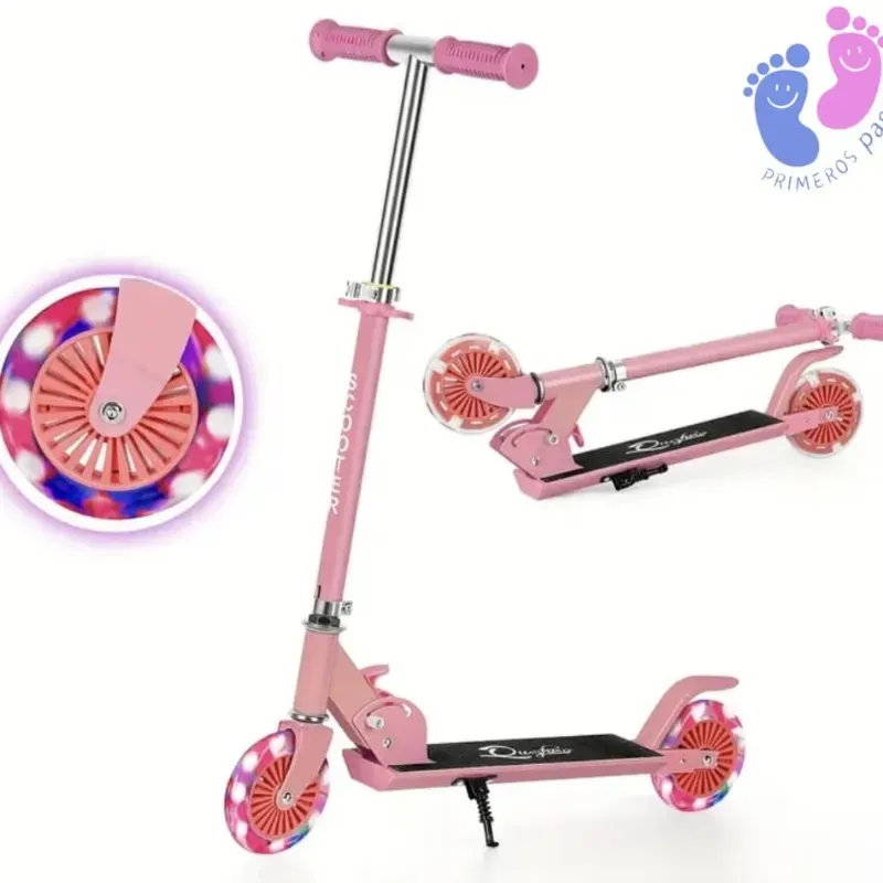  Scooter infantil plegable con luces LED color rosado