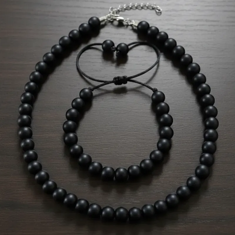Juego de collar y pulseras de perlas Onix Negras
