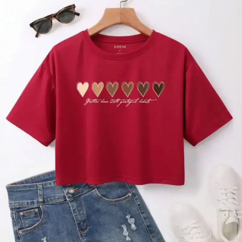 Camiseta de Hombros Caidos con Estampados