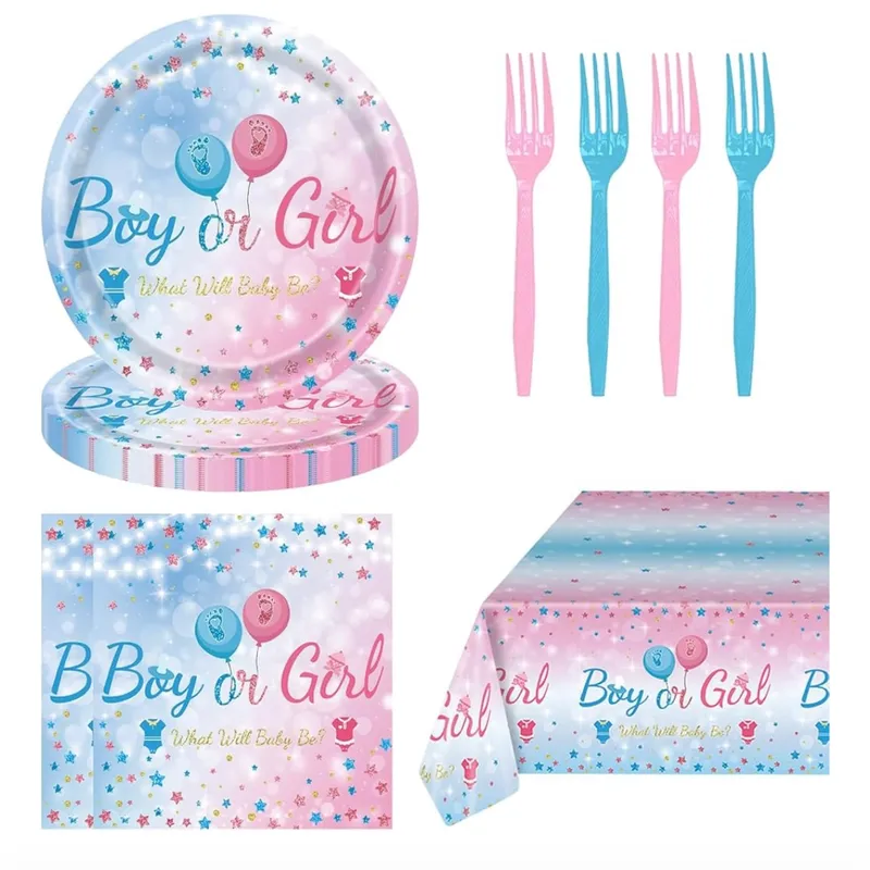  Set de Vajilla + stickers para Revelación de Género 