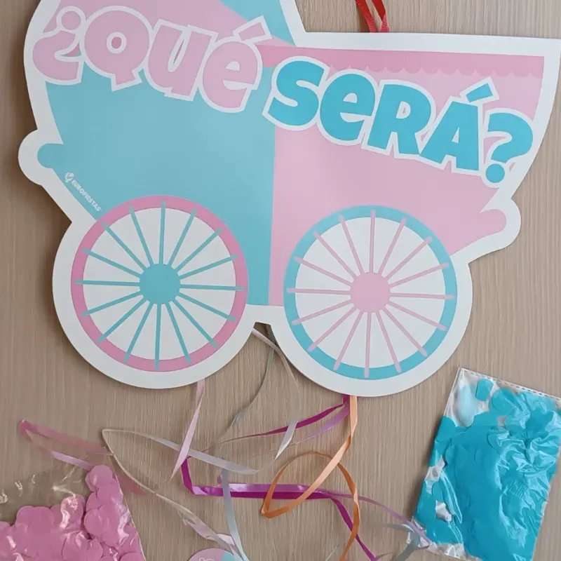 Piñata + confeti rosado y azul