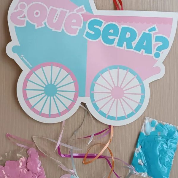 Piñata + confeti rosado y azul