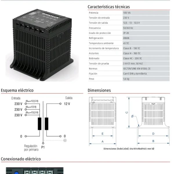 Transformador monosfastico para luminaria 100 VA 12 V   4291100022