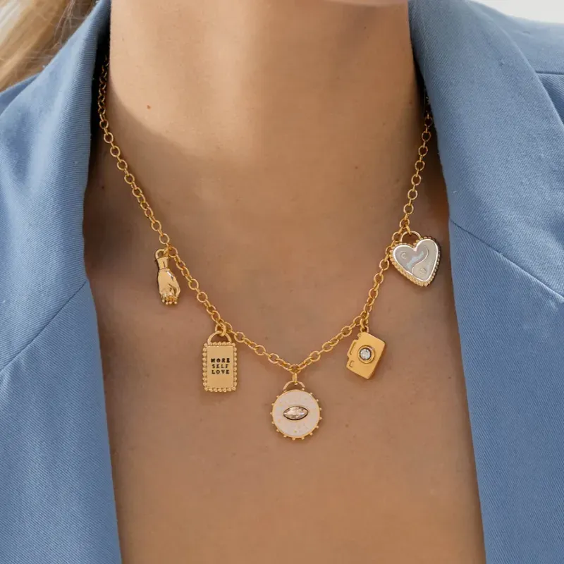 Collar Multicharms Afirmaciones + Aretes