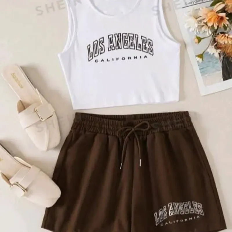  Conjunto de short y camiseta — Marrón/Blanco