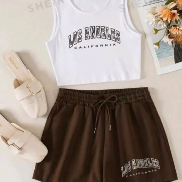  Conjunto de short y camiseta — Marrón/Blanco