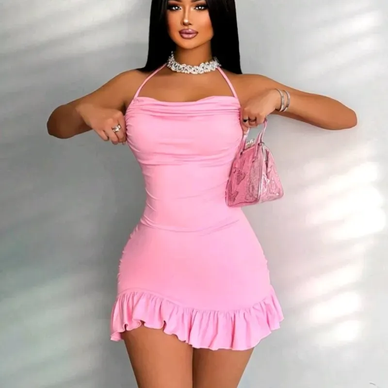  Vestido de espalda afuera y vuelo — Rosado