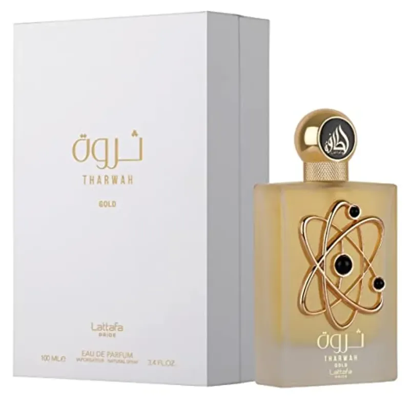 Lattafa Perfumes Tharwah Gold for Unisex Eau de Parfum Spray, 3.4 Ounce
