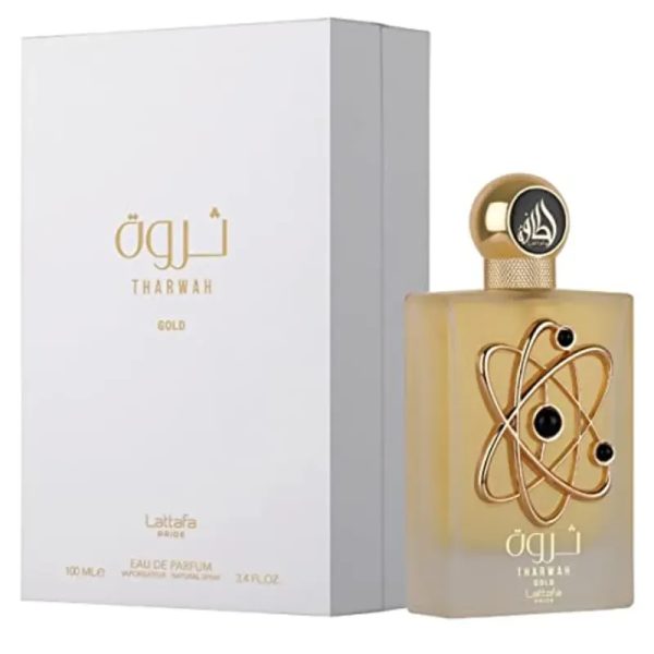 Lattafa Perfumes Tharwah Gold for Unisex Eau de Parfum Spray, 3.4 Ounce