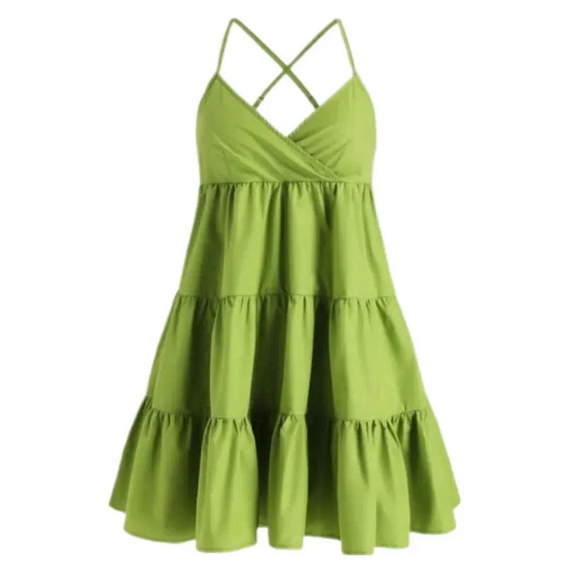 Vestido con vuelos cruzado en espalda