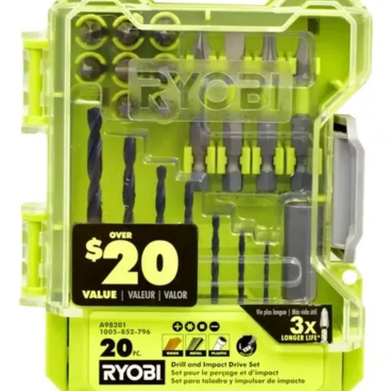 Set Para Taladro E Impulsor Ryobi 20 Piezas Brocas Y Puntas