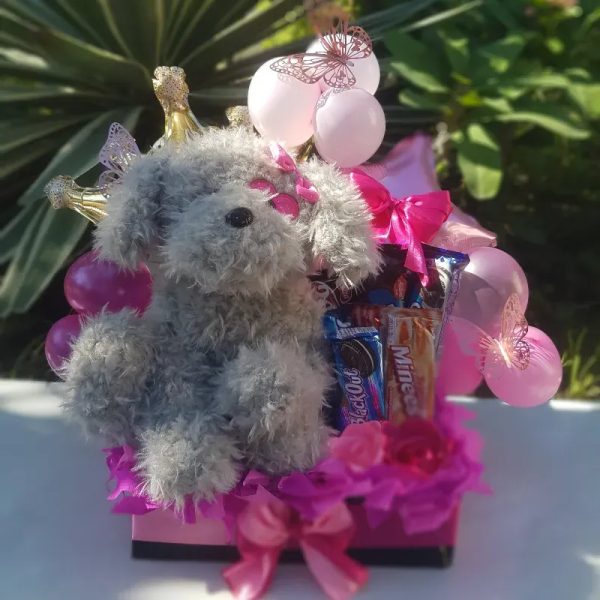 Caja rectangular con peluche