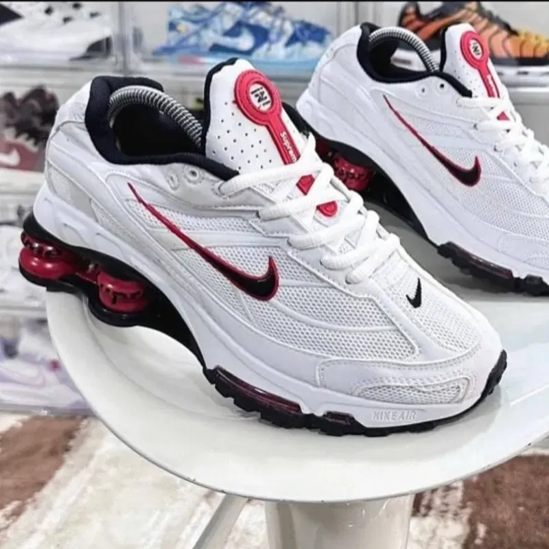 Nike Shox 4 Muelles Blancas Y Rojas