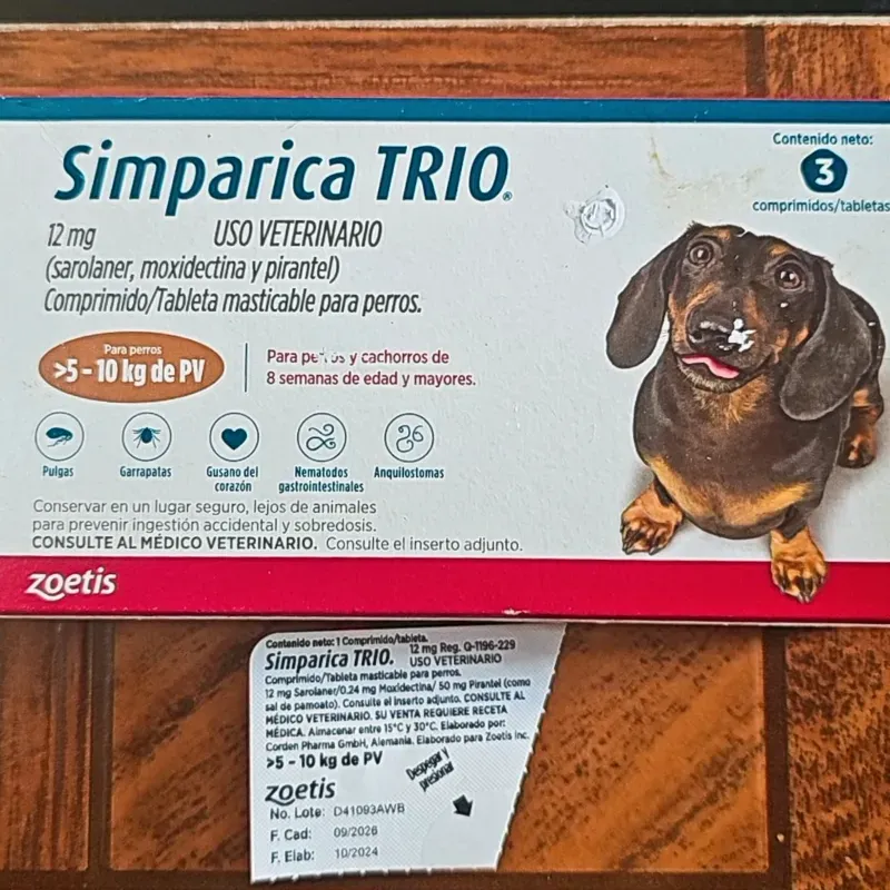 SIMPÁRICA TRÍO 12 MG (5- 10 KG)