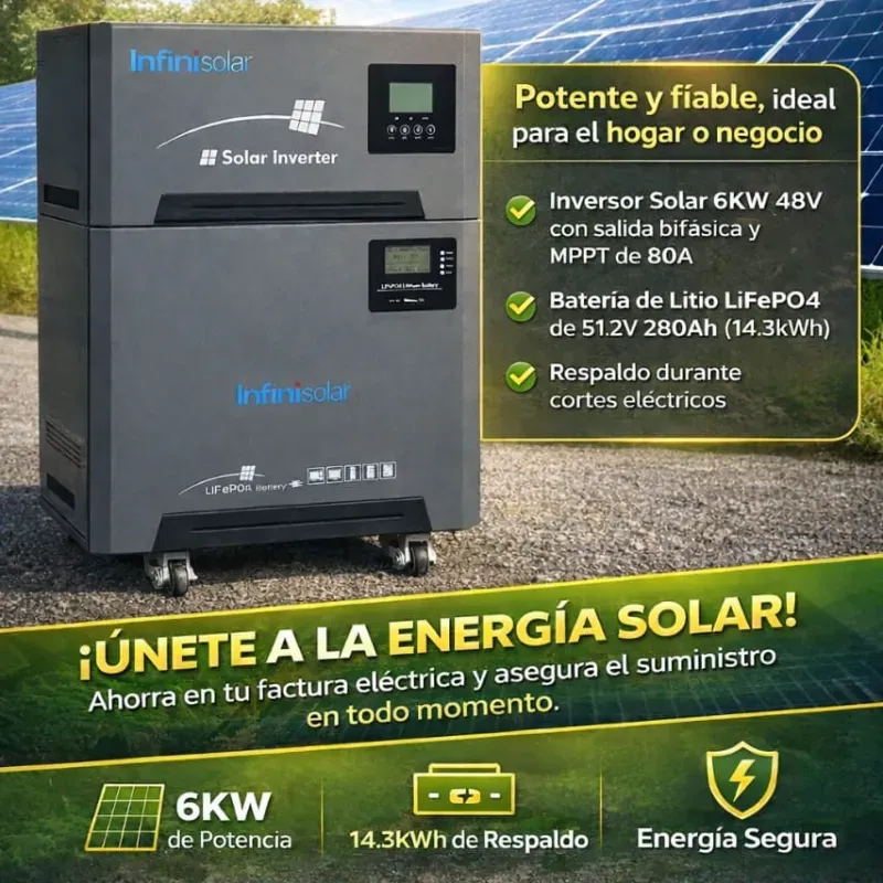 INVERSOR INFINISOLAR 6KW / BATERÍA 14.3 KWh / 110 - 220V (TODO EN UNO) (CJ)