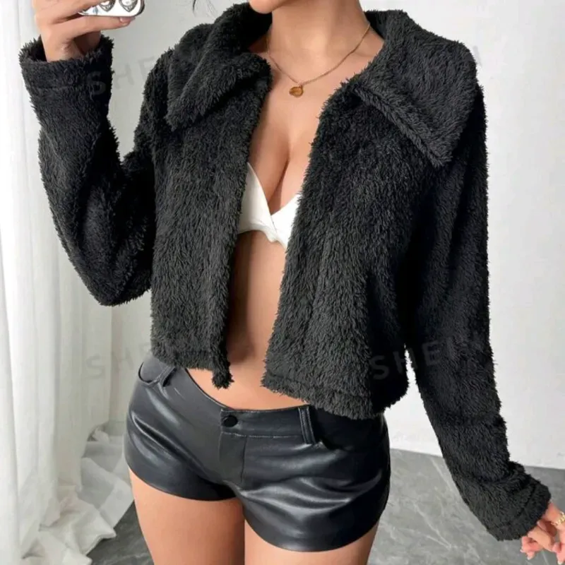  Abrigo felpudo — Negro