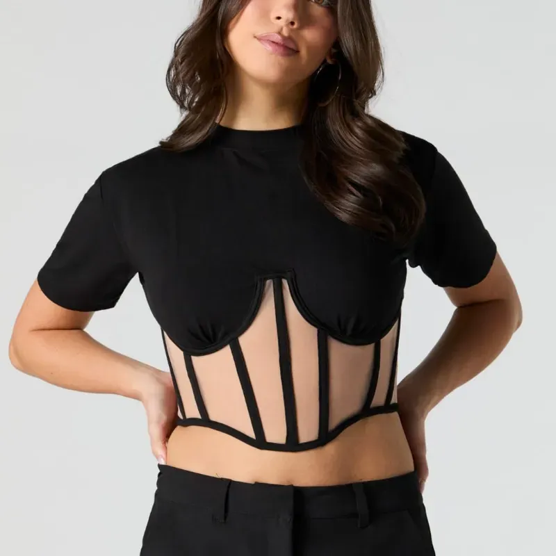 Blusa negra estilo corset