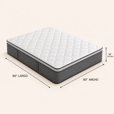 Colchón híbrido queen de 14 pulgadas tamaño queen, espuma viscoelástica de gel en caja, resortes interiores envueltos individualmente, soporte y alivio de presión, firmeza media
