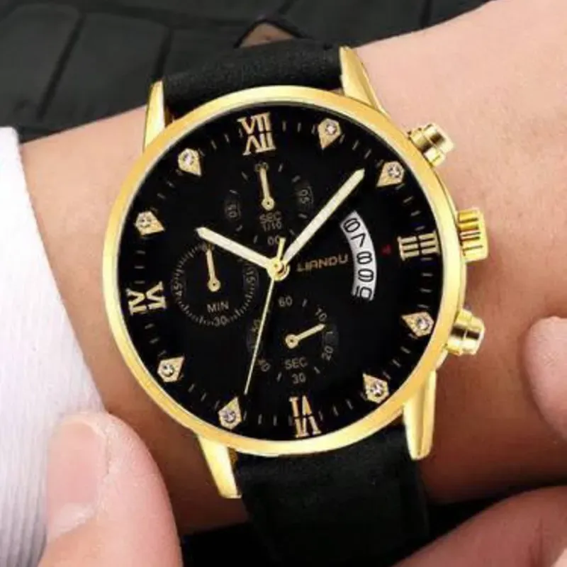 Reloj de cuero con diamante para hombre