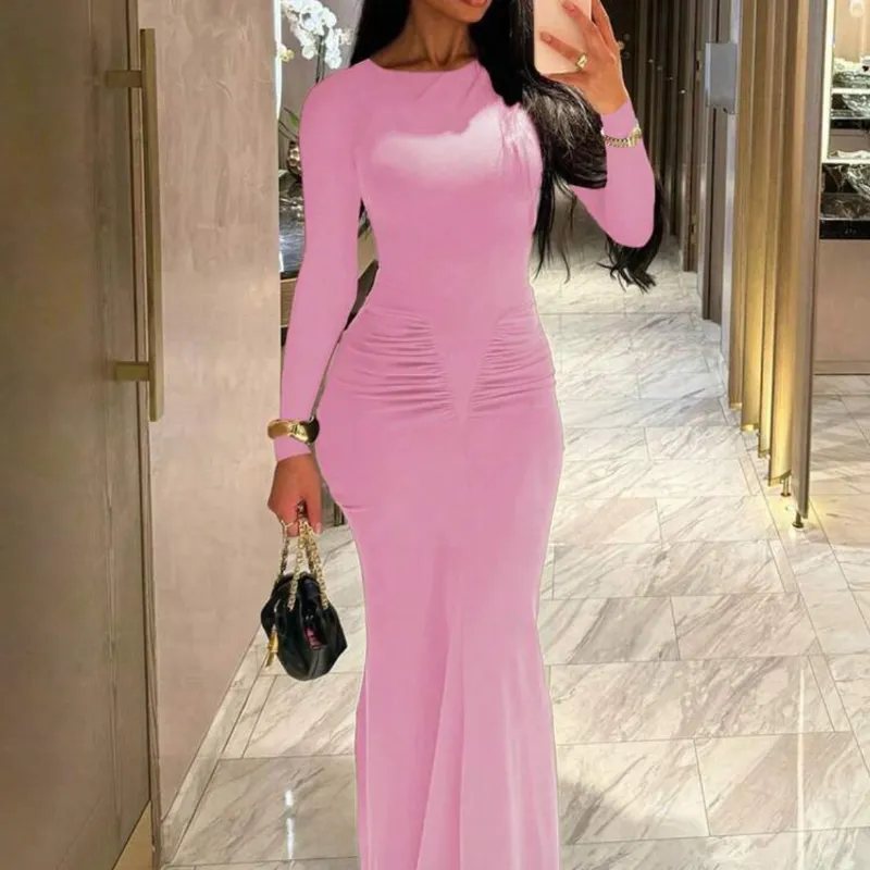 Vestido rosado de manga larga