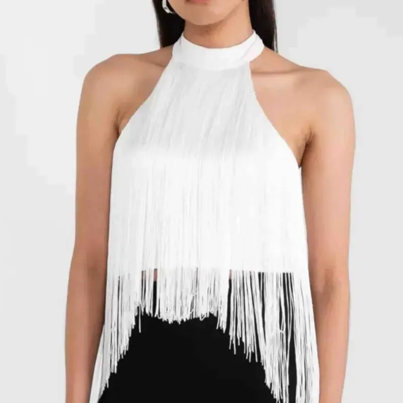 Top blanco de flecos